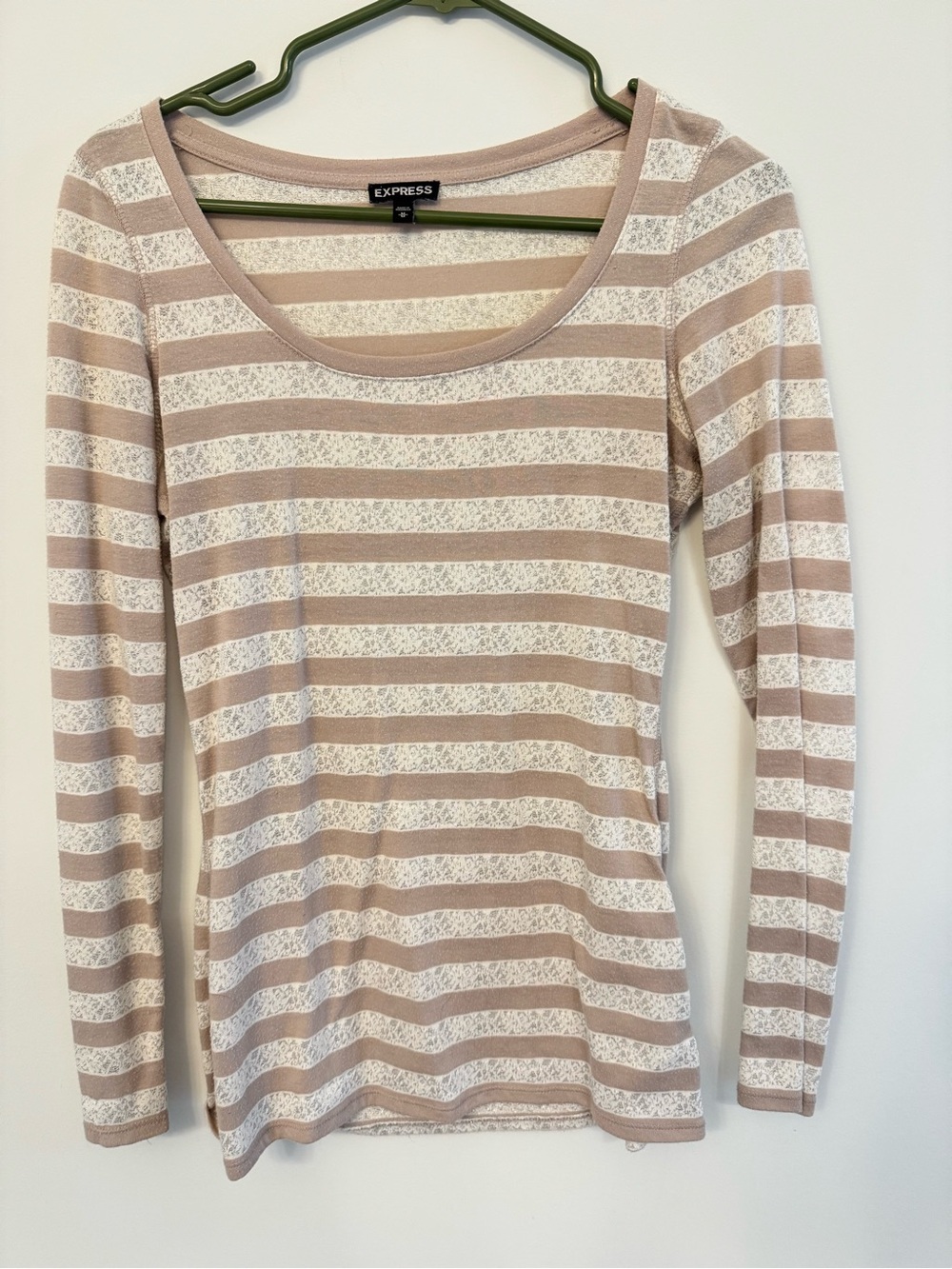 Express Long Sleeve Scoop Top in Beige and White Stripes
